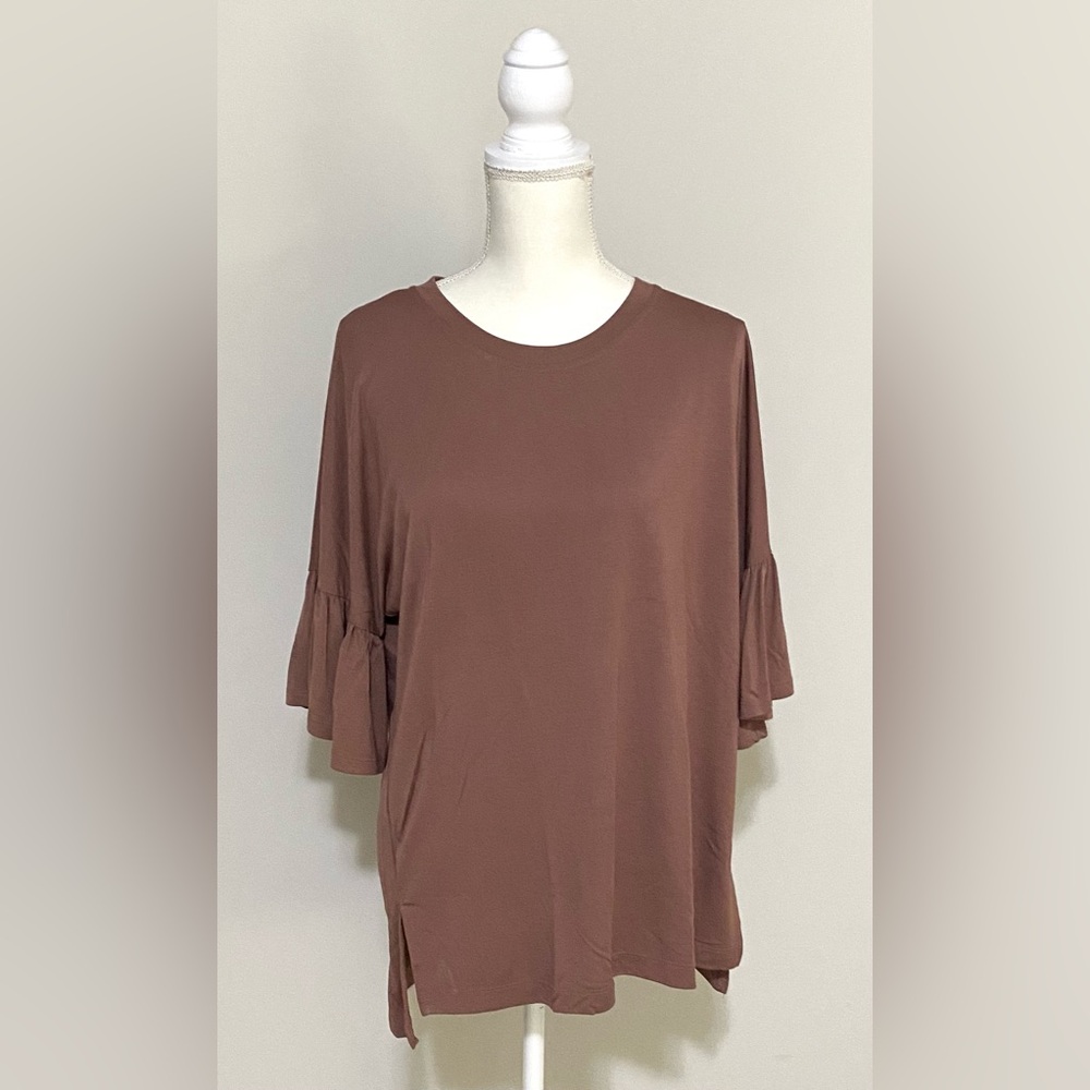 Wishlist Womens M Brown Ruffle Top Boho Fall Whimsigoth Fairy Cottagecore Comfy